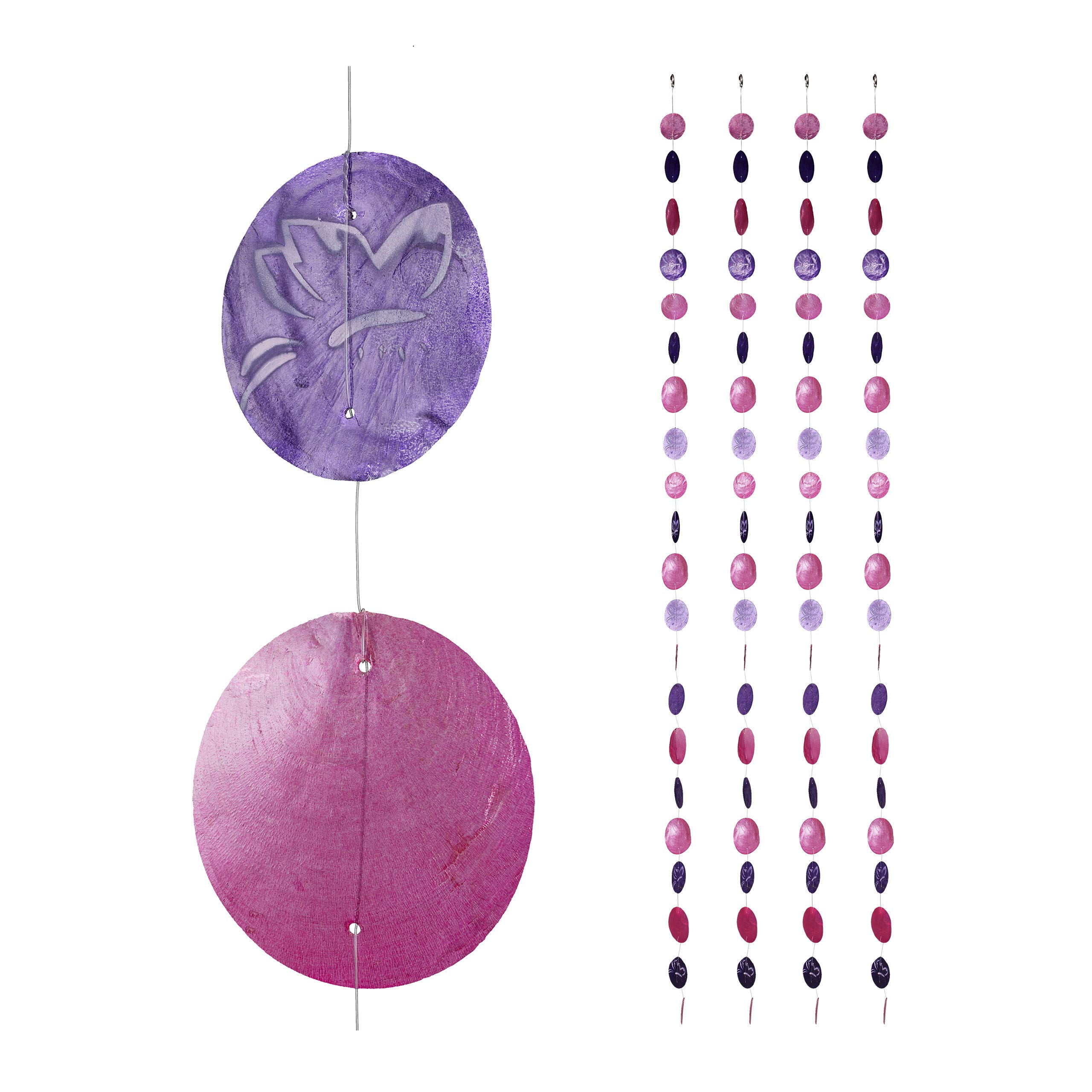 Relaxdays Capiz Garland Set of 4 for Door, Balcony or Window, Seashell Curtain, 180 cm, Flower, Butterfly, Pink-Purple, 10027977_851