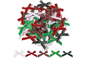 Choicbaby 50 PCS Mini Christmas Bows 1.8 * 1.4" Small Satin Ribbon Wrapping Bows Ornaments for DIY Craft Christmas Tree Wreaths Pins Box Card Decorations,5 Colors A