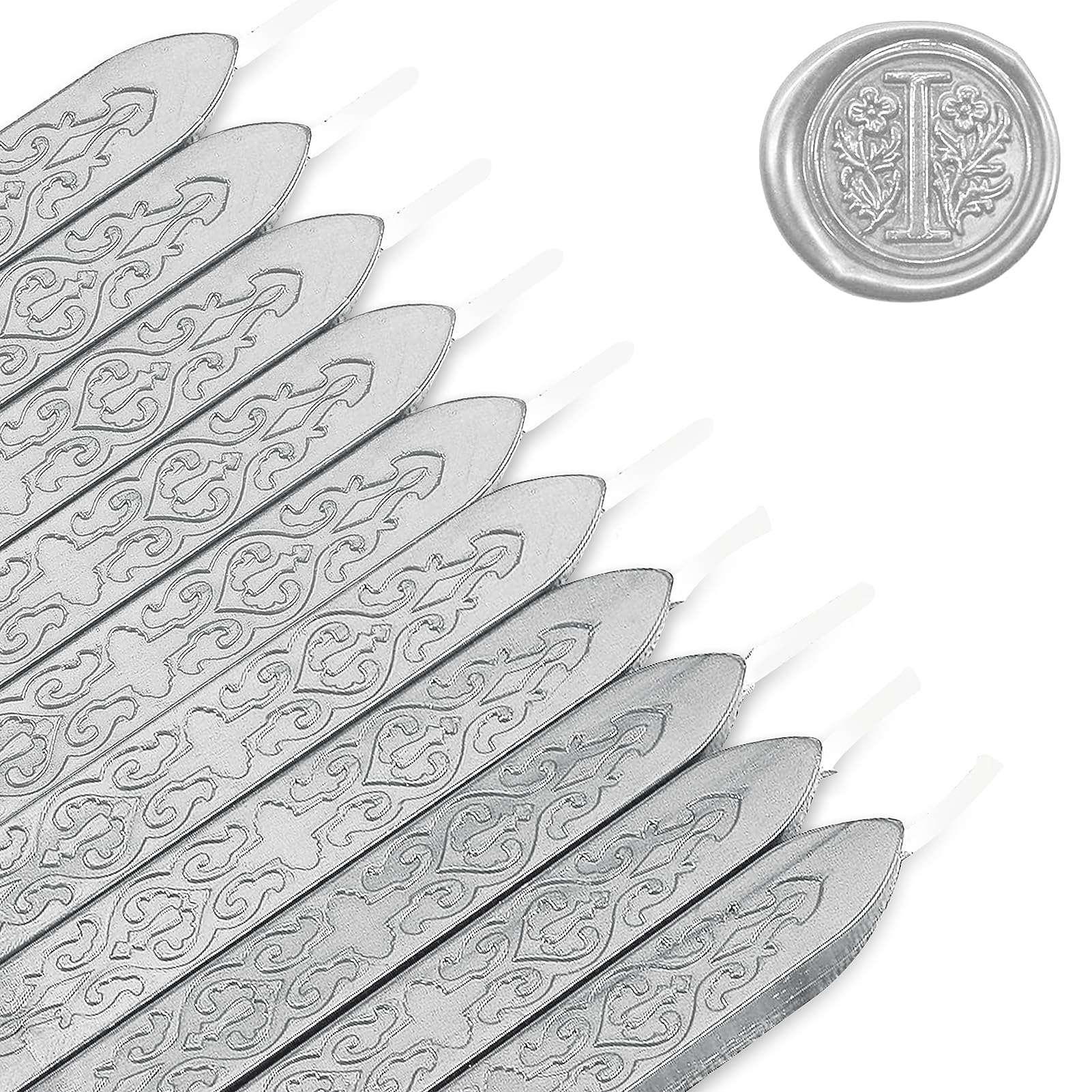 MeYuxg Pack of 10 Sealing Wax Silver with Wicks, Vintage Sealing Wax, Wax Seal Stick, Sealing Wax, Sealing Wax Silver for Letter Seals & Wax Seal Stamp (Silver)