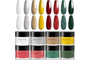 Aokitec Dip Powder Set, Advent Calendar 2025, 8 Christmas Colours for Nails, Red Glitter Green Dipping Set