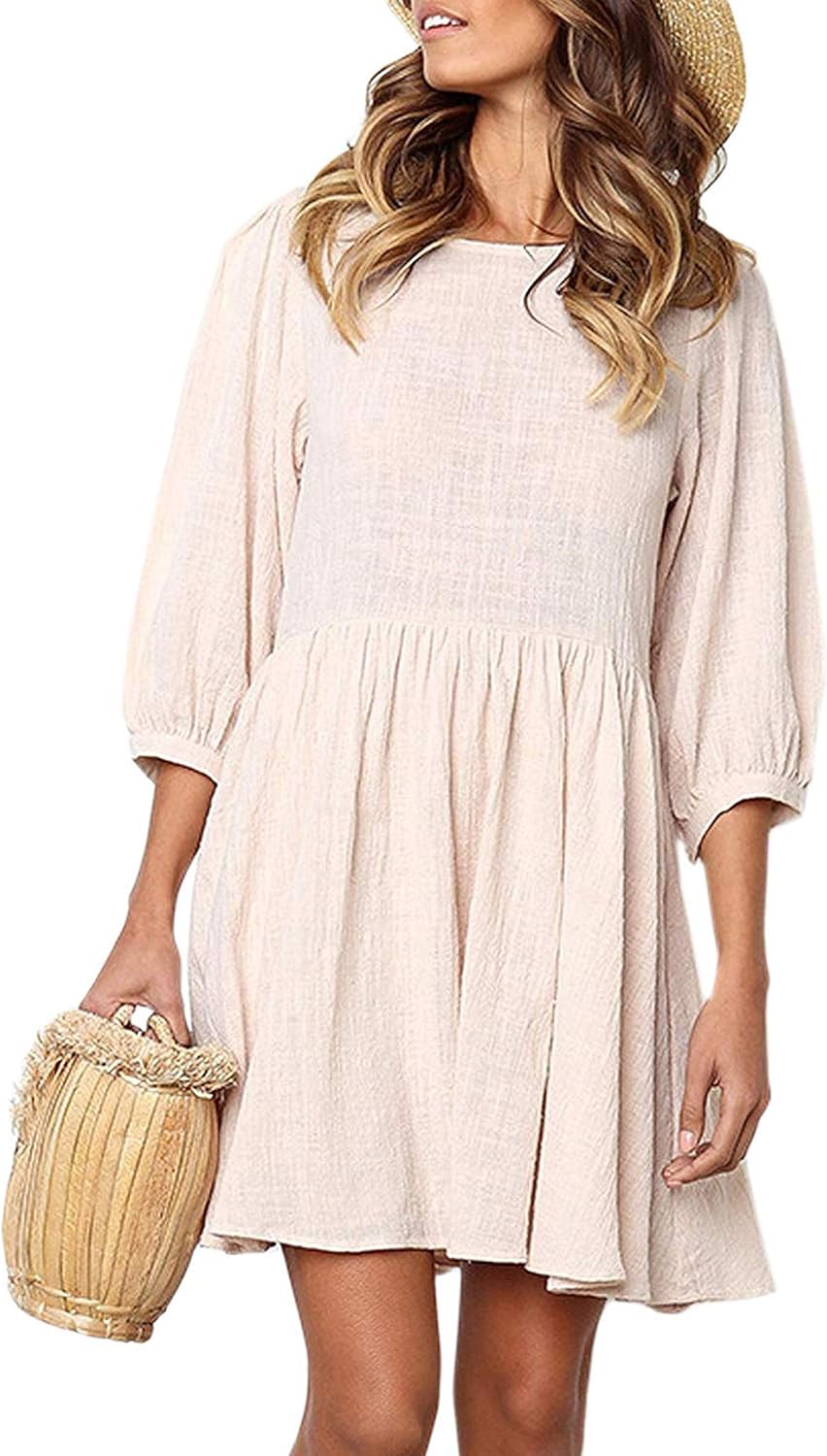 Plus Size Long Skirts Lady Skirt Half Sleeve Cotton Linen Pleated Round