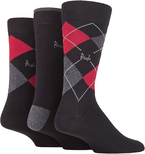 Pringle Mens Classic Gift Boxed Socks Pack of 3 Black Argyle 711 Amazon.co.uk Clothing