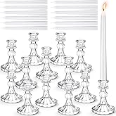Suclain 24 Pcs Glass Taper Candle Holder Sets 12 Candlestick Holder with 12 White Long Candles for Wedding Party Decor Dinner Decoration(Clear)