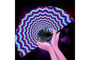 Lysa UV Glow Rave Hand Fan Foldable for Women/Men/Drag Queen - Large Clack Festival Folding Hand Fan - for EDM, Music Festival Party, Event, Dance, Disco (Colourful-UV-18)