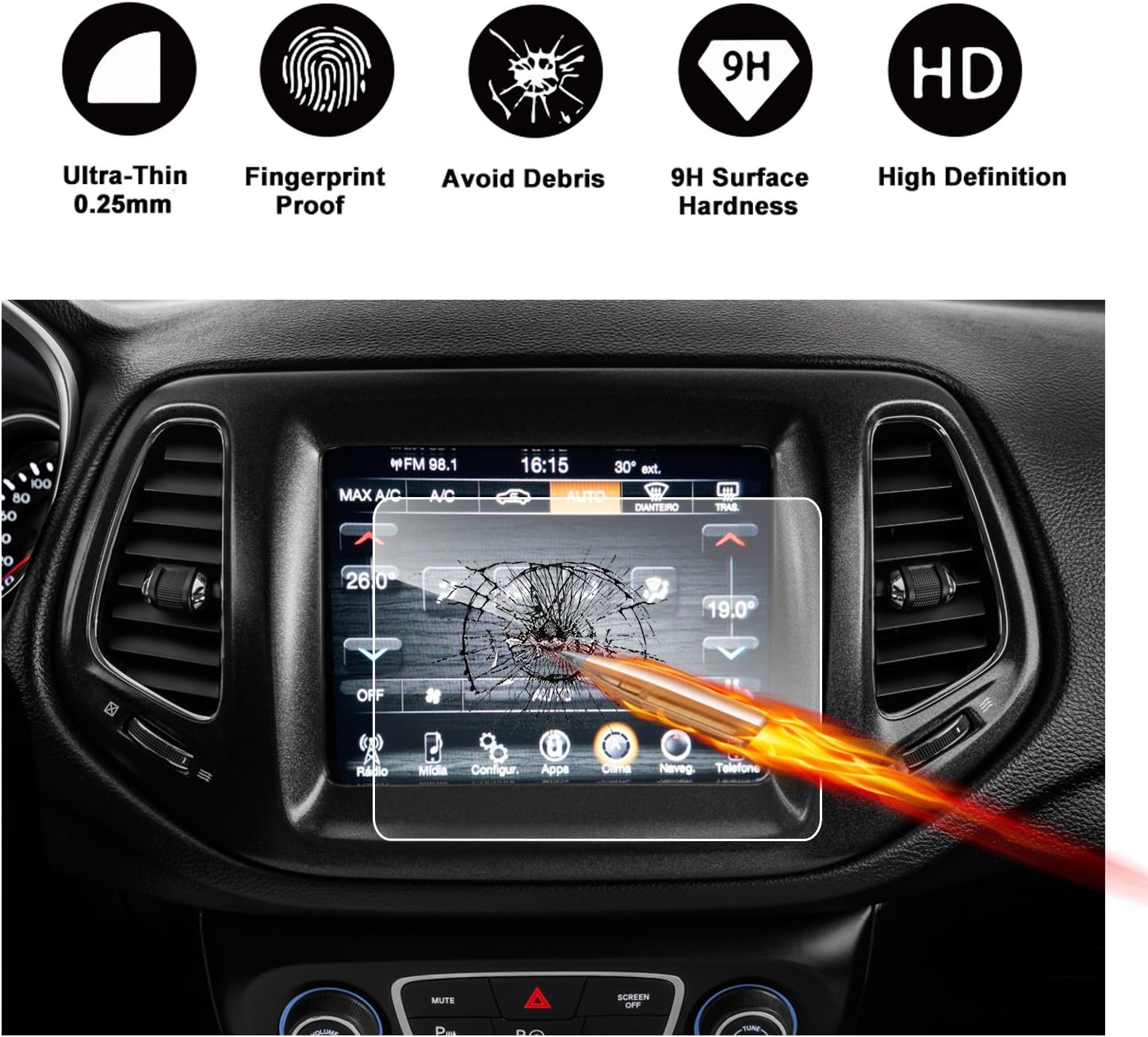 2017 2018 Compass Uconnect Touch Screen Car Display Navigation Screen Protector, RUIYA HD Clear Tempered Glass Car in-Dash Screen Protective Film (8.4-Inch)