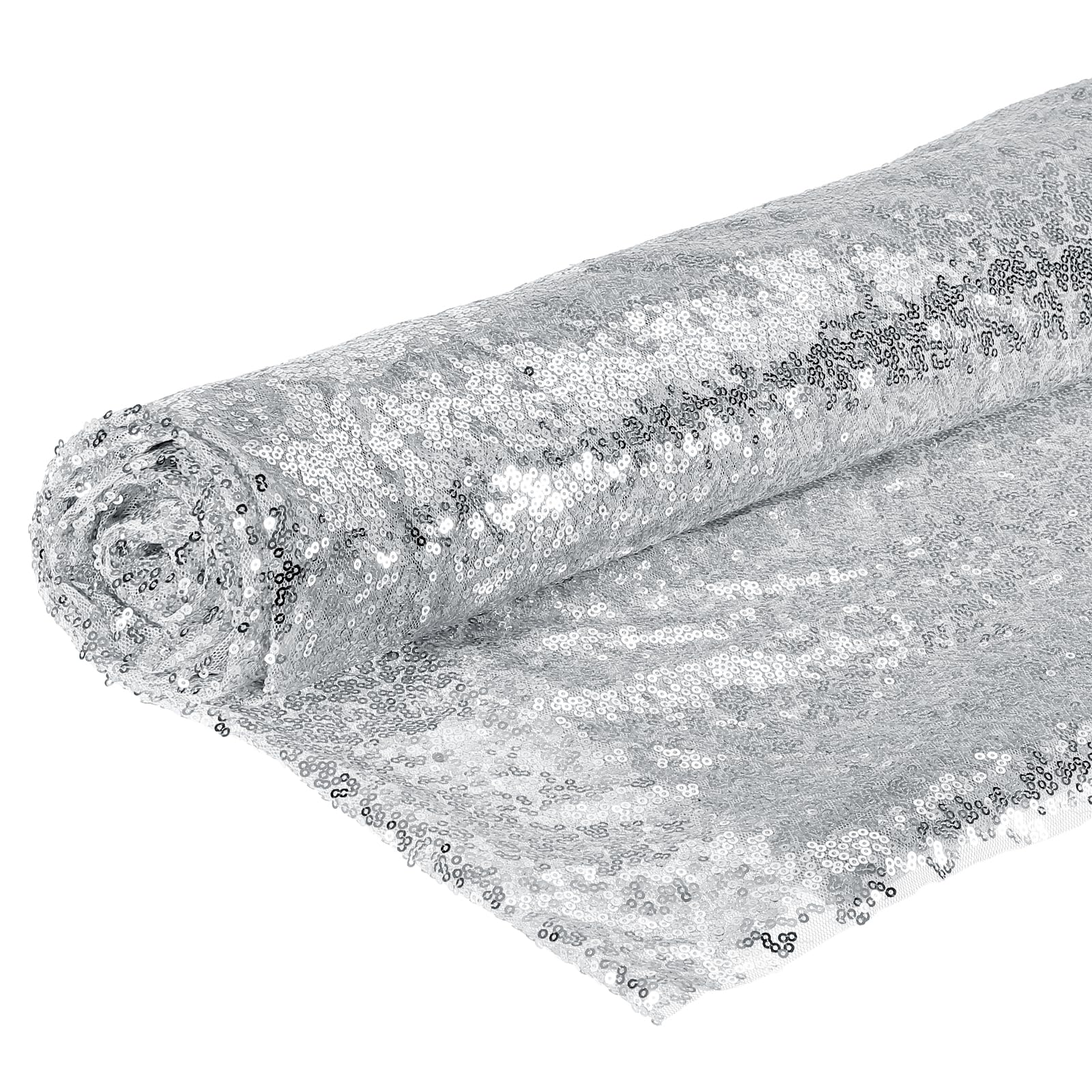 DMiotech 4 Yard Silver Sequin Fabric Sparkly Iridescent Bling Mesh 5ft Width for DIY Sewing Tablecloth Backdrop Clothes Dress