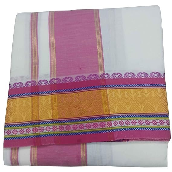 100% Finest Cotton Pink Boder White Dhoti