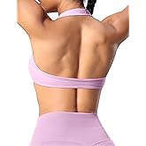 OMKAGI Halter Sports Bras for Women Open Back Workout Bras Padded Yoga Bra Gym Tops