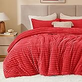 BEDELITE Fleece Queen Comforter Set -Super Soft & Warm Fluffy Red Bedding, Luxury Fuzzy Heavy Bed Set for Winter with 2 Pillow Cases
