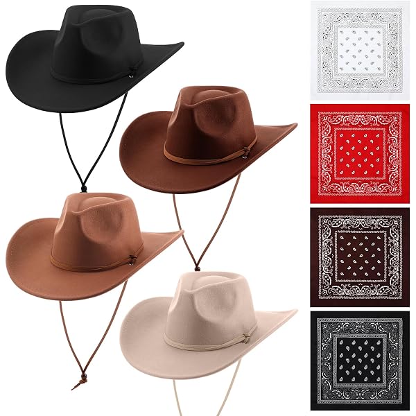 Amazon.com: Mumufy 4 Pcs Classic Western Cowboy Hat Men Felt  display picture 3