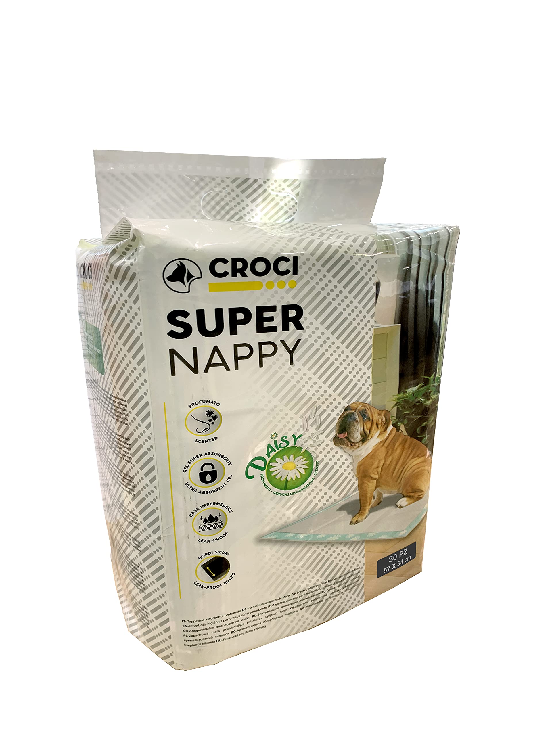 Croci Super Nappy Daisy - Hygienic Mats for Dogs 57X54 cm 30 Pieces - Traverses for Dogs and Pets, for Dog and Cat Pee Ultra Absorbent Disposable, Anti-odour and Scented