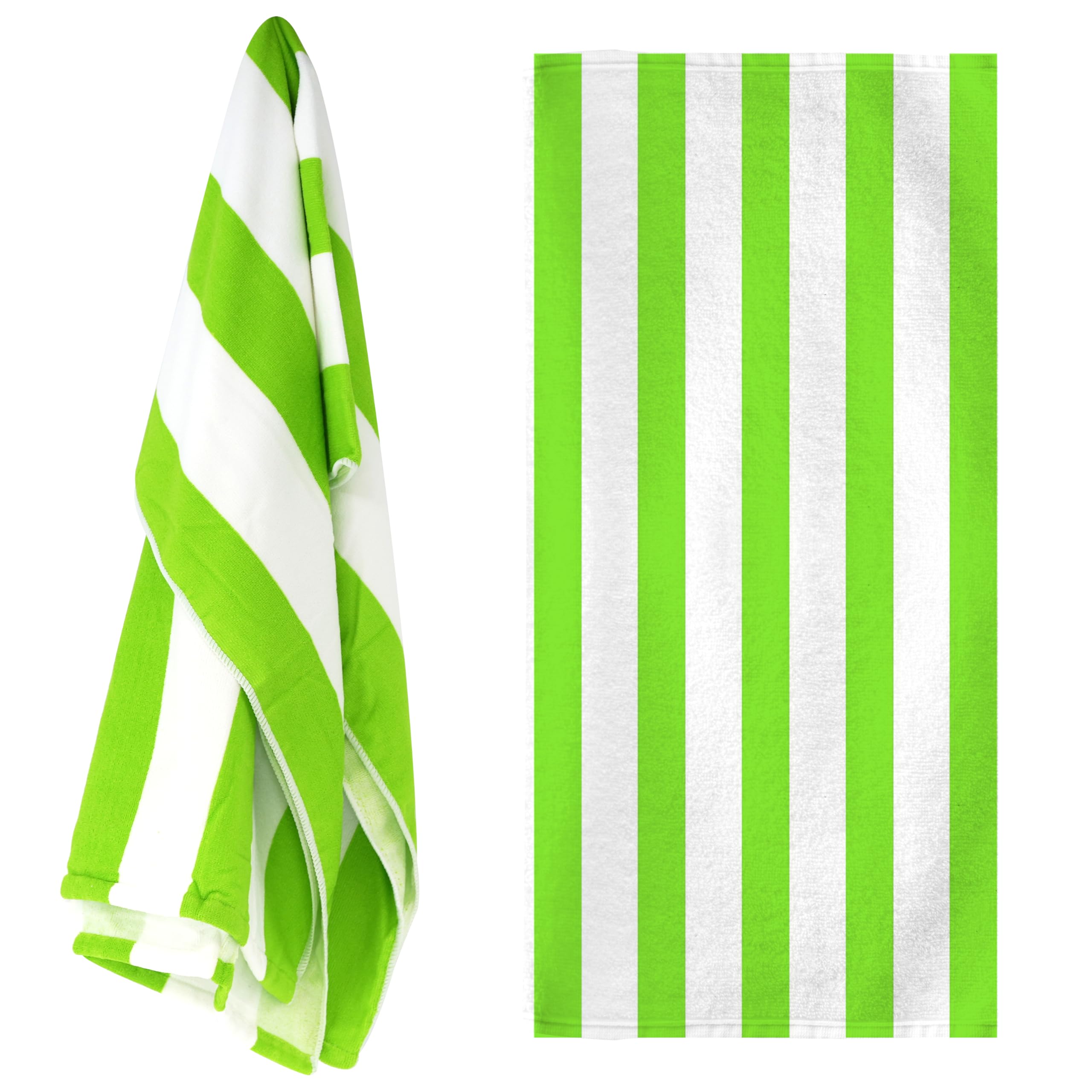 GEEZY Microfibre Beach Towel, Green Striped - Quick Drying, Lightweight, Sand-Free, Large & Durable, Summer Design - Beach Essentials for Travel, Holiday, Swimming, Sauna, Adults & Kids, 70x140cm