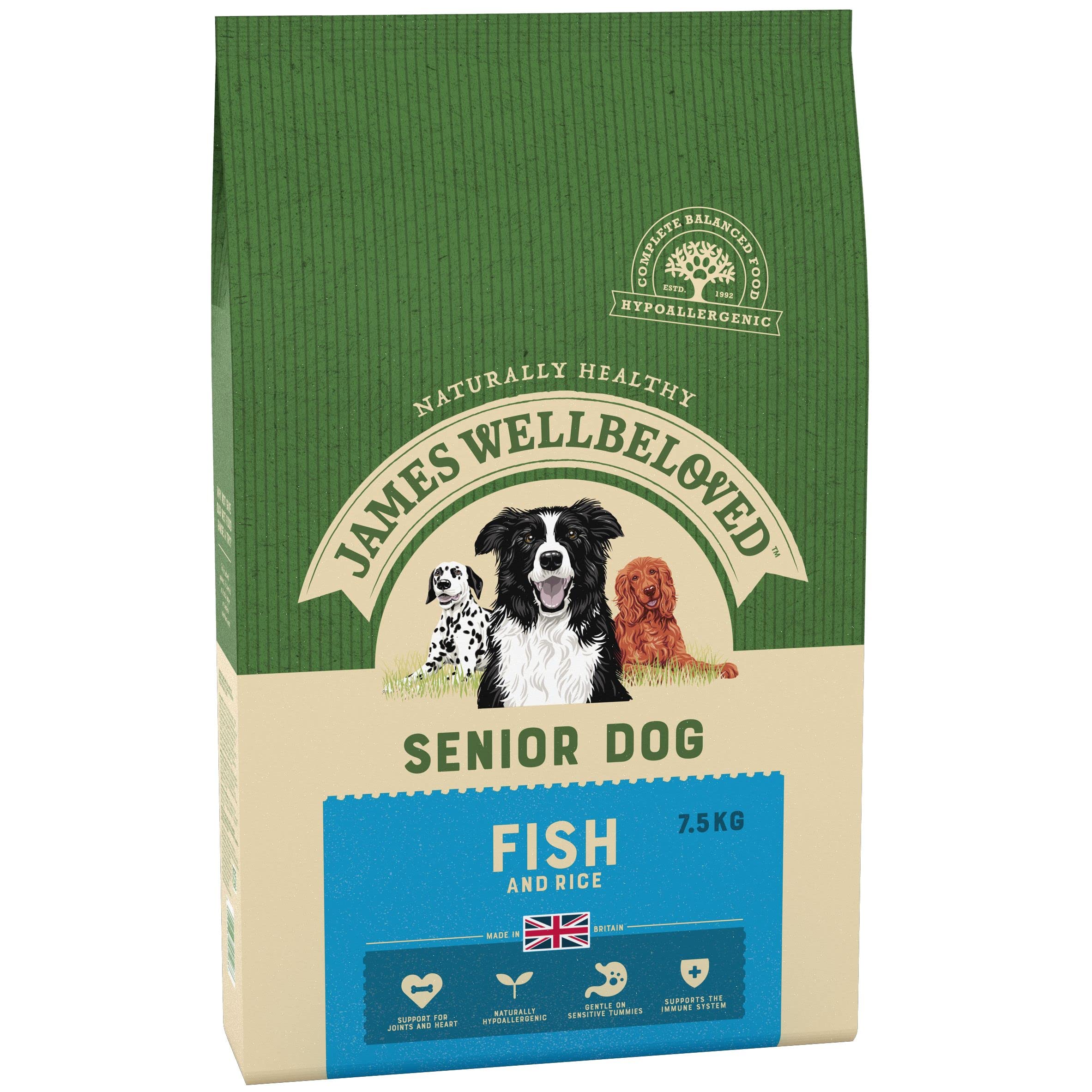 James Wellbeloved Complete Dry Senior Dog Food Fish and Rice, 7.5 kg