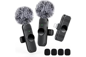 VEZQUA Lapel Microphone for iPhone 14/13/12,Clip on Microphone with Noise Reduction for Recording,Interviews,Live Streaming,Podcast,Content Creator,Vlog,TikTok,YouTube 2 Pack