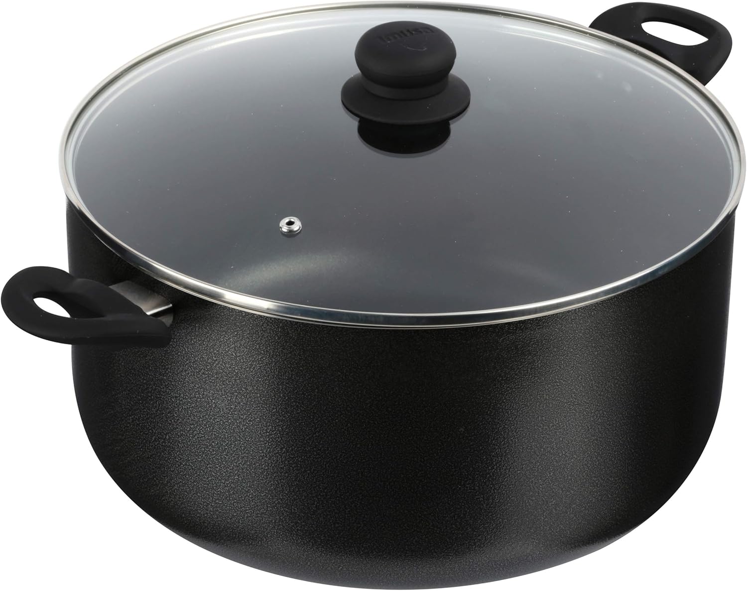 IMUSA USA IMU-91637 Cookware 12.7Qt Charcoal Stock Pot w/Gl, 12.7-Quart, Black