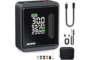 NUSTE Tire Inflator Portable Air Compressor, 150PSI 25000mAh Battery & 12V DC 3X Fast Cordless Air Pump for Car Tires, Electric Tire Pump with Pressure Gauge LCD Dual Screen for Car Motor Bike Ball