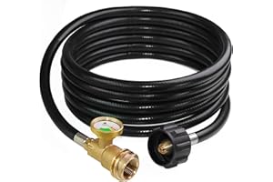 DOZYANT 12 Feet Propane Tank Hose Extension with Gauge Replacement for Gas Grill, Heater and All Other Propane Appliances, Acme to Male QCC/POL Fittings