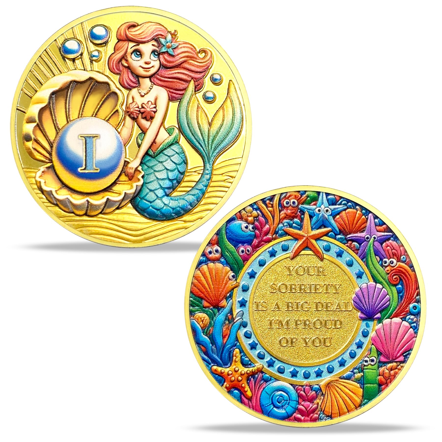 Mermaid 2 Year Sobriety Coin | Recovery Coin Featuring Fairy Tale and Underwater Themes, NA AA Coin with Token Capsule, Sobriety Gifts for Women and Girls