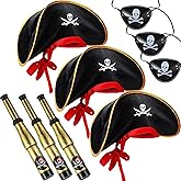 Skylety 9 Pieces Pirate Costume Accessories Telescopes Eye Patches for Halloween Cosplay (Pirate Captain Hat)