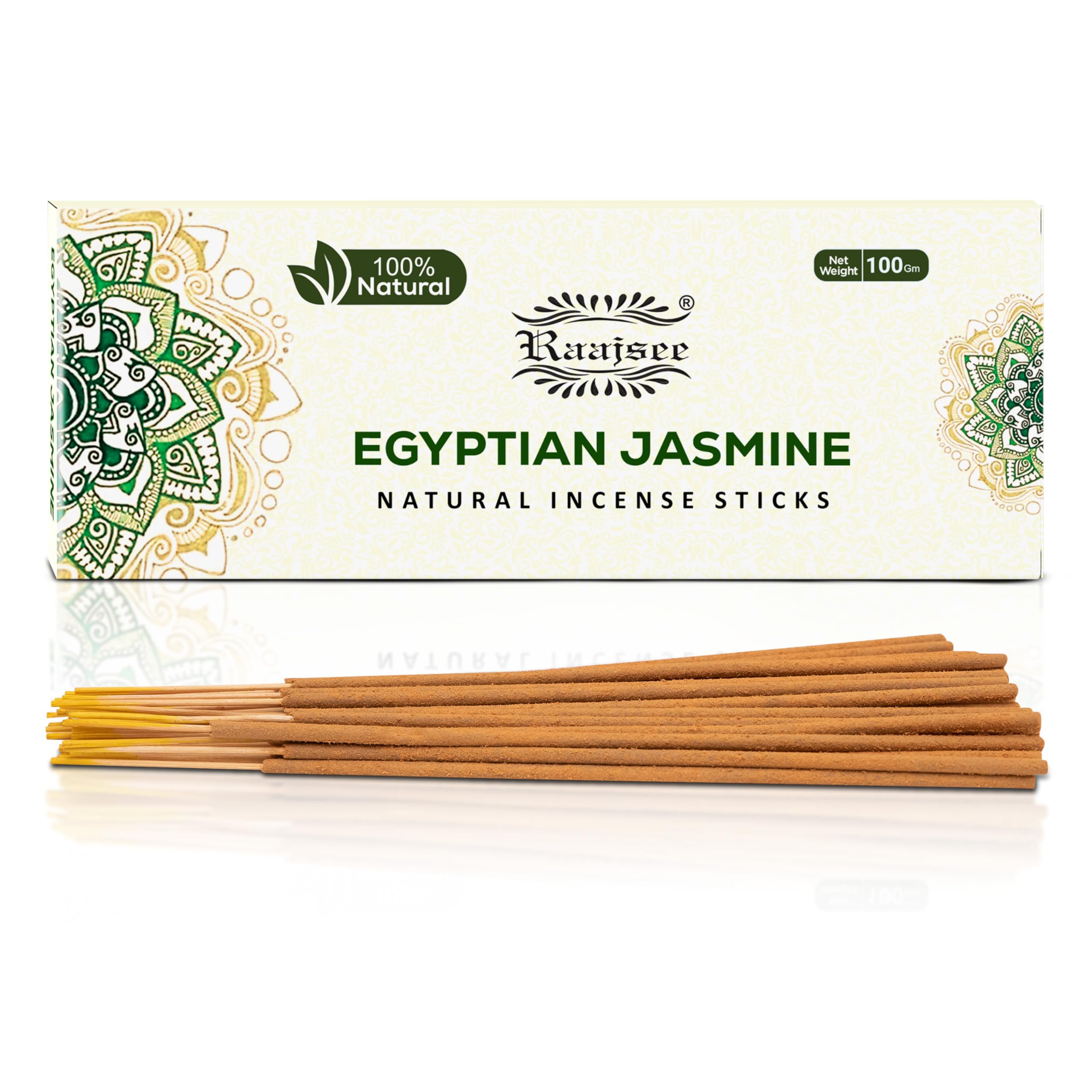 Raajsee Jasmine Flower Natural Incense Sticks 100 Gm Pack-100% Pure Organic Natural Hand Rolled Free from Chemicals-Perfect for Church,Aroma Therapy,Relaxation,Meditation,Positivity,Healing 100gm Pack