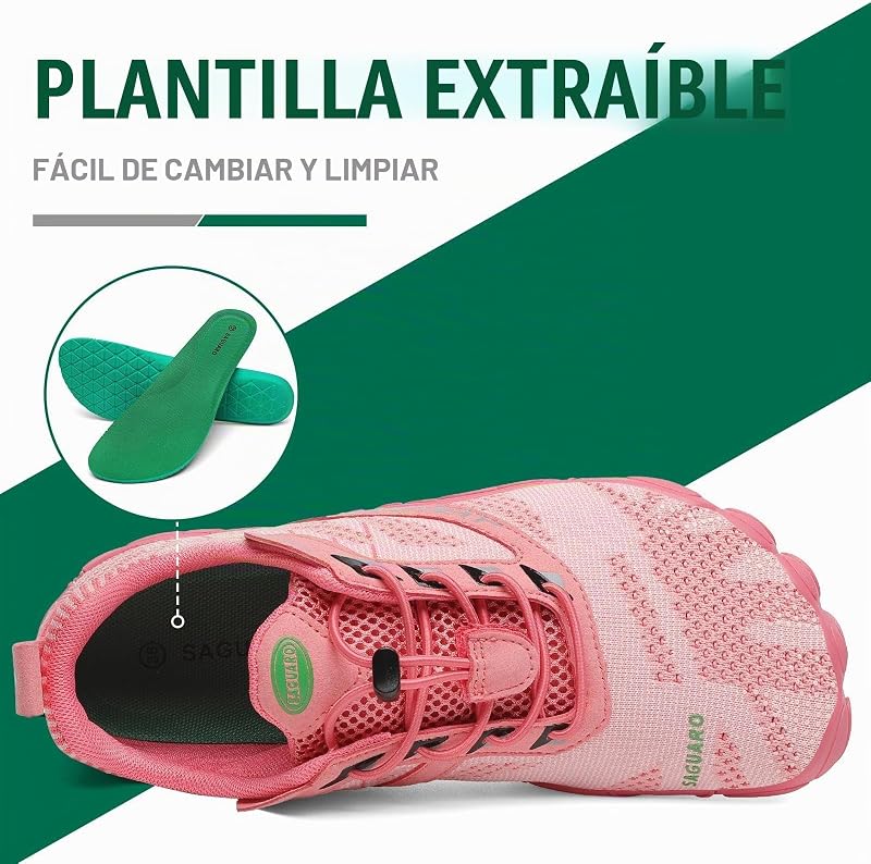 Zapatillas Barefoot Hombre Mujer Zapatillas Minimalistas Zapatos Barefoot Calzado Minimalistas Zapatillas de Trail Running Barefoot Shoes para Zero Drop Suela Rosa Intenso,Gr.42