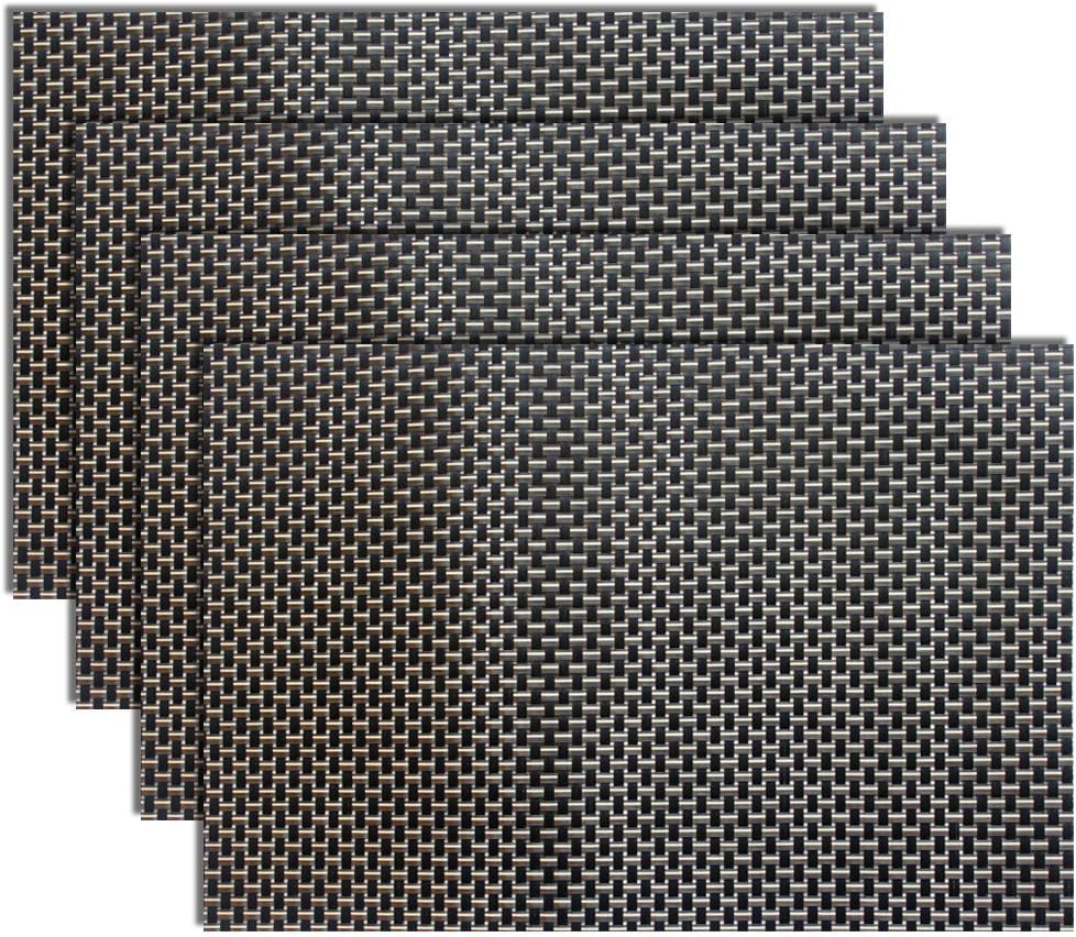 Textilene Placemat, Smooth, Waterproof, Oilproof, Non-toxic, Cool, Wear and Tear Resistant, Kintted by Black Gold Composite Threads, Four Pieces Per Set.