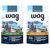 Amazon Brand - Wag Wet Dog Food Topper, Chicken & Lamb Brown Rice Stew in Gravy Variety Pack, 5.3 Oz Pouches (Pack of 24)