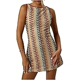 GORGLITTER Women's Crochet Vacation Summer Mini Dress Sundresses Boho Beach Hawaiian Party Club Graduation Sun Dress