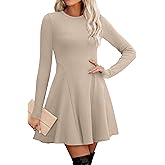 OFEEFAN Sweater Dress for Women Fall 2025 Long Sleeve Crew Neck Ribbed Knit Fit and Flare A-Line Dresses