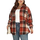 Nemidor Womens Plus Size Flannel Shirt Fall Outfits Long Sleeve Button Down Plaid Shackets Jacket Casual Shirts Tops
