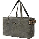 Kaaltisy Canvas Tool Tote Bag | 16OZ Waxed Canvas Tool Carrying Bag - with 8 Pockets & Metal Support Rods, Rectangular Foldable Canvas Tote Tool Bag for Chisels Wrench Hammer Level | Army Green