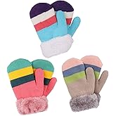 Arctic Paw 3 Pairs Kids' Sherpa Lined Knit Mittens Boys Girls Winter Gloves