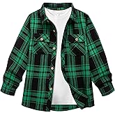 Boys Plaid Flannel Shirts Long Sleeve Button-Down Cotton Western Cowboy Shirt for 6-15 Years