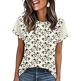 Ivicoer Womens Tops Lace Short Sleeve Blouses Dressy Casual Summer Tshirts Business Outfits