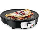 Nutrichef Electric Crepe Maker &amp; Griddle Cooktop - Nonstick 12 Inch Aluminum Hot Plate with LED Indicator Lights &amp; Adjustable Temperature Control - Wooden Spatula &amp; Batter Spreader Included