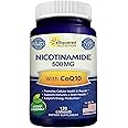 Nicotinamide with CoQ10 (120 Capsules) - Vitamin B3 500mg (Niacinamide Flush Free) - Coenzyme Q10 Powder - VIT B-3 & Coq 10 Supplement Pills to Support Energy, NAD, & Skin Cell Health