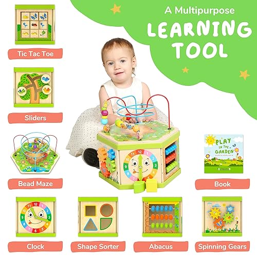 TOYVENTIVE Wooden Kids Baby Activity Cube One Year Old Girl
