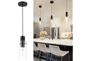 Emak Modern Mini Pendant Light Fixtures, Black Pendant Lights Kitchen Island with Clear Glass Shade, Farmhouse Hanging Lights for Kitchen, Bedroom, Bathroom, PL120-BKBK