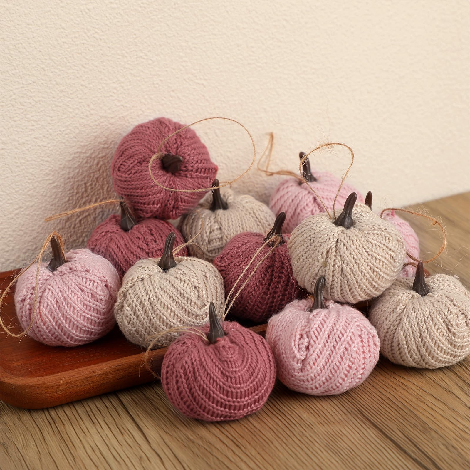 Photo 1 of 12 Pcs Mini Knit Pumpkins Fall Pumpkin Ornaments Thanksgiving Small Fall Crochet Ornaments Decorative for Autumn Rustic Farmhouse Harvest Decoration(Mini Neutral Set)