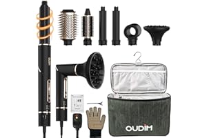 OUDIM 6-in-1 Multi-Functional Hot Air Comb, Interchangeable Brush Head, Negative Ion Hair Dryer Brush and Styler, Brushless Motor with 110000 RPM High-Speed, Rapid Drying, Storage Bag.
