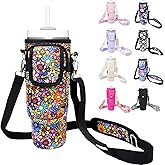 Water Bottle Holder with Strap for Stanley Cup 40/30oz, Insulated Neoprene Stanley Cup Holder with Strap for Tumbler with Handle Stanley Carrier Bag Cross-body Bag for Walking