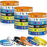 WATINC Autism Awareness Silicone Bracelets - 6 Colorful Puzzle Pieces Ribbons Stretch Wristbands Motivational Rubber Bracelet with Inspirational Messages for Men Women Teens Kids Gifts (48Pcs)