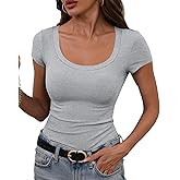 GEMBERA Womens' Stretchy Scoop Neck Short Sleeve Shirts Fitted Casual Basic Top T-Shirts