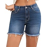 PUXODA Jean Shorts for Women High Waisted Denim Shorts Stretchy Ripped Trendy Casual Frayed Hem
