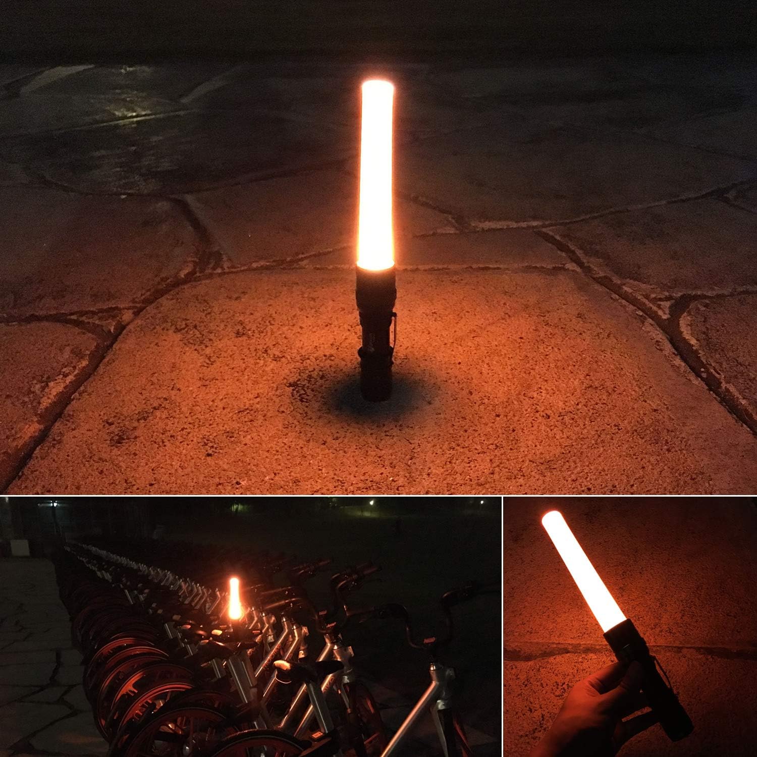 UltraFire 2pc 11-Inch Signal Traffic Wand Safty LED Flashlight 250 Lumen, Red Flashing Mode, Wrist Strap Lanyard, Side Clip, Orange Finish for Kids Outdoor Camping - - 