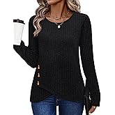 XIEERDUO Tunic Sweaters for Women Long Sleeve Shirts Crew Neck Tops with Buttons Fall Fashion Outfits Winter Clothing