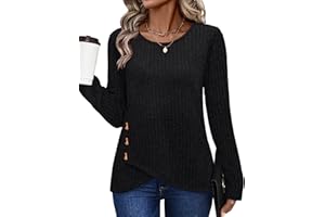XIEERDUO Tunic Sweaters for Women Long Sleeve Shirts Crew Neck Tops with Buttons Fall Fashion Outfits Winter Clothing