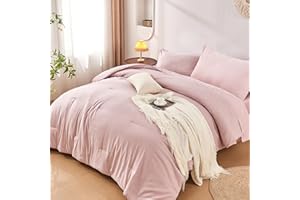 DECMAY Twin/Twin XL Comforter Set 5 Pieces, Pink Twin Bedding Set for College Dorm Girls, Cationic Dyeing Bed in a Bag with Comforter, Pillow Sham, Pillowcase, Flat Sheet and Fitted Sheet