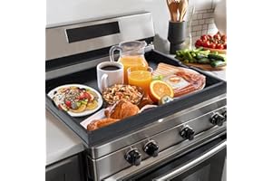 WOLKI Noodle Board Stove Covers for Gas Burners, 30"L x 22"W x 2.4"Th Heavyweight Stove Top Covers for Electric Stove, Buil-in Handles, RV Stove Cover, Wooden Serving Tray, Black