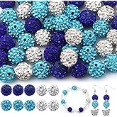 100Pcs Rhinestone Beads 10mm for Jewelry Making, Shiny Round Shamballa Disco Beads Bling Sparkle Rhinestone Clay Beads for Necklace Bracelet Earring Making and DIY Decoration(Winter)